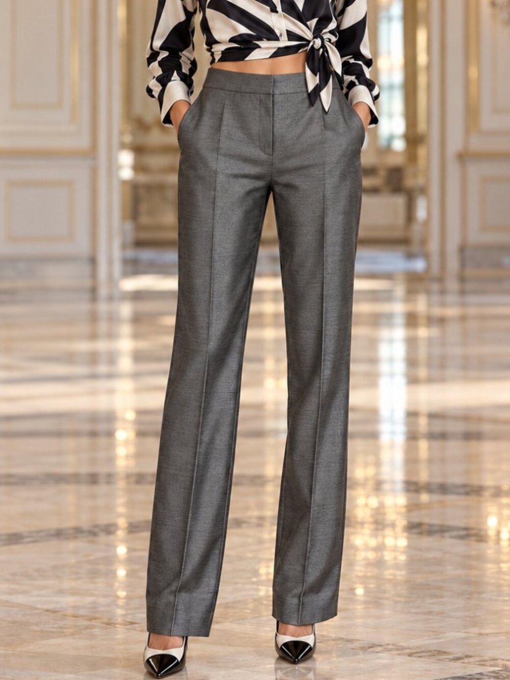 Max Mara Pants Mainline Dark Silver Wool & Silk Trouser Size 6 Women's